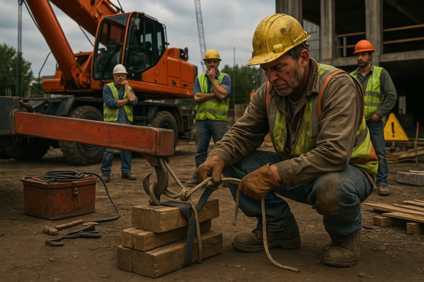 Operador improvisando com ferramentas adaptadas em obra