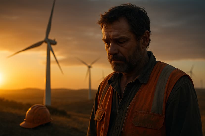 Operador de guindaste e rigger trabalhando juntos em uma usina eólica no sertão nordestino